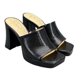Jessica Simpson Kashet Black Faux Snake Slide Platform Square Toe Sandal Women 7